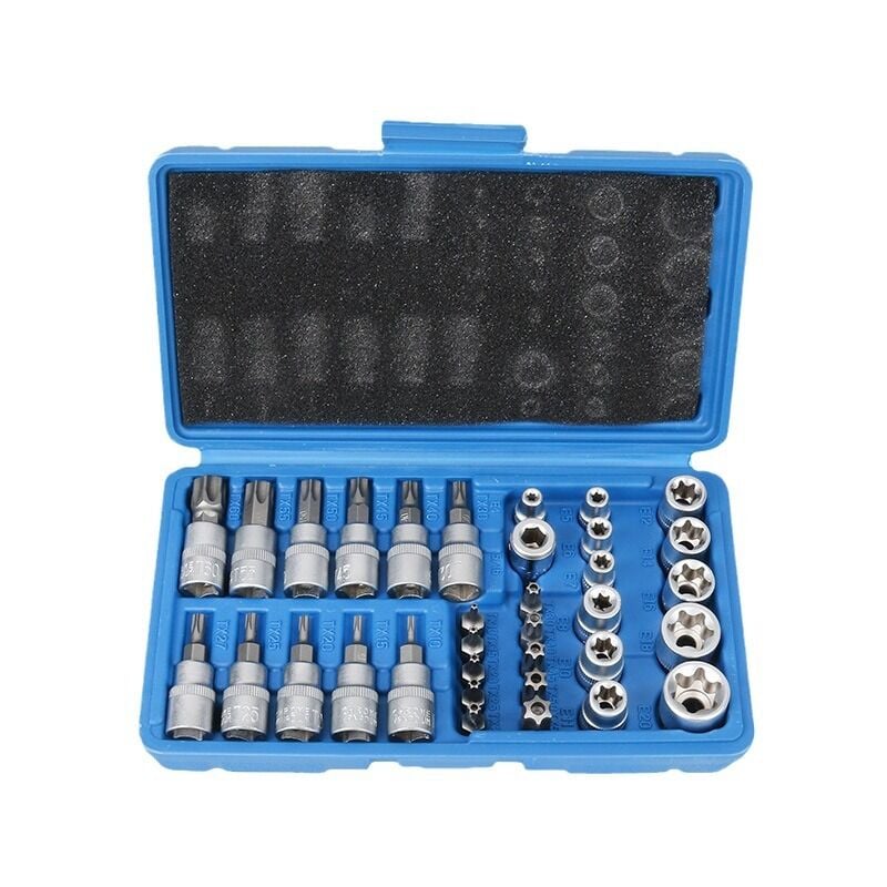 34 Pièces Coffret douilles torx femelle 3/8' profil E4-E20, Embout torx étoilé profil T10-T60 en Acier S2, Adaptateur 3/8' à 5/16' CR-V Douille Etoile