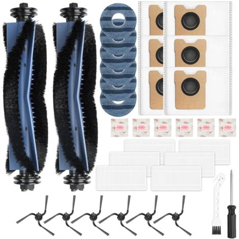 34 Stück Zubehörset für Eufy Omni C10 Roboter Staubsauger Zubehör, 2Hauptbürste,6Staubbeutel 6Wischtücher,6Seitenbürsten,6Filter,6Vanillechip, Ersatzteile Saugroboter Zubehör