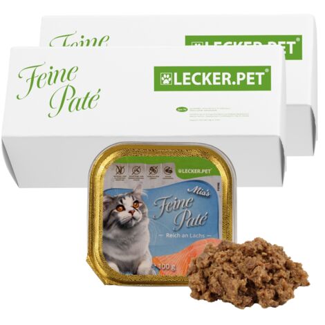 34 x 100 g Lecker.Pet® Mia's Feine Paté Reich an Lachs Katzenfutter Nassfutter Vollnahrung