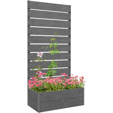 34 x 69.5cm Garden Planter Box, with Back Trellis, Grey