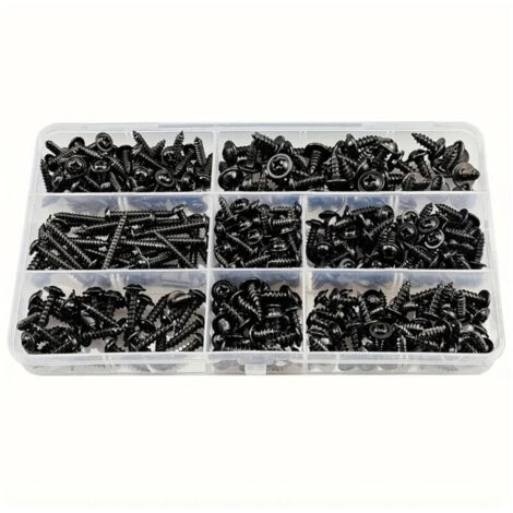 340pcs Vis à tôle noire autoperçante,Vis autotaraudeuse en Acier au Carbone inoxydable Vis à tête plate Kit de Fixation du Bois Cross-Head Taille: M3.0-M4.8