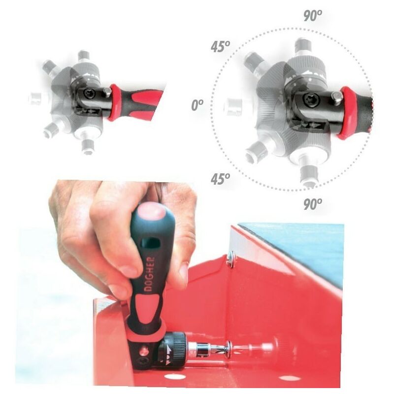 Image of Tournevis à cliquet pliant pour embouts 1/4' Dogher 343-007