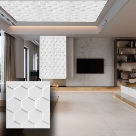 €3,49 pannello per boiserie a parete, rivestimento cassonato a soffitto e porte in PVC 3D 50X50cm mod. EXAGON