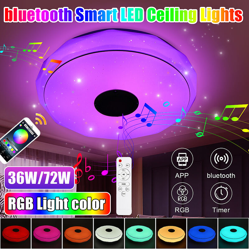 

34cm 36W moderno LED música luz de techo RGB altavoz bluetooth luz de techo interior con control remoto de teléfono + APLICACIÓN