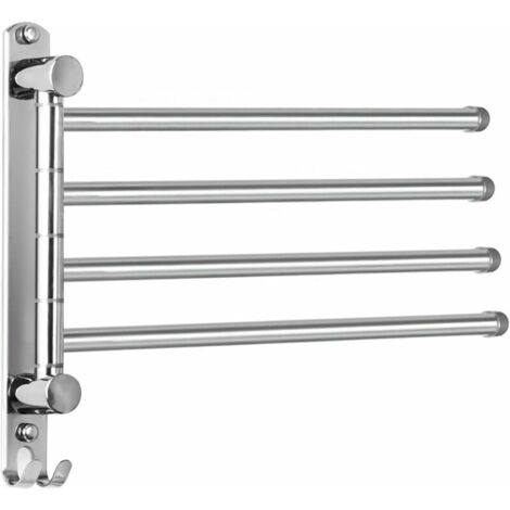 34cm SUS304 Stainless Steel Towel Rack with 4 180° Swivel Bars, Wall Mounted for Bathroom, Kitchen and Sink – Silver