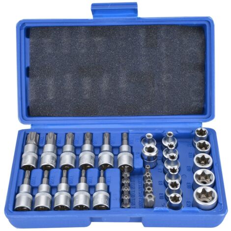 34pcs Star Torx Sockets T10-T60 Metal Nut Set Wrench Ratchet Tool Kit Drive Wrench Socket Set with Storage Case for Car and Bicycle Repair