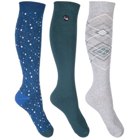 35/38, Blu marino e Petrolio 6950: Set 3 Calzini da equitazione per uomo e ragazzo modello Florida