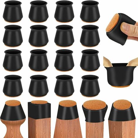 35-40mm Silicone Felt Floor Protectors, 24 Rubber Chair Leg Caps, Elastic Table and Chair Leg Protector Black, Furniture Leg Covers, Felt Glides