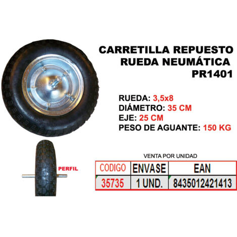 35 cm Luftrad mit 25 cm Achse und Metallfelge für SIFER Schubkarre