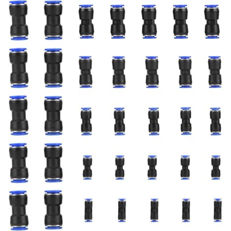 35 connecteur droit, raccord rapide air push, plastique noir bleu, tuyau pu pa pe pvc nylon, industrie maélectronique