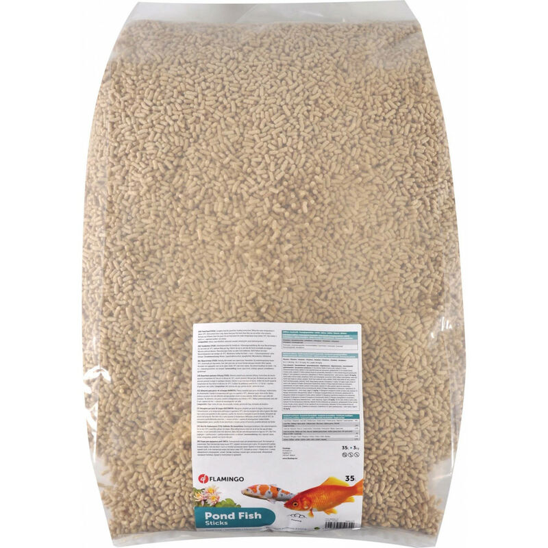 

35 litros, alimento para peces de estanque en barritas, 3 kg.