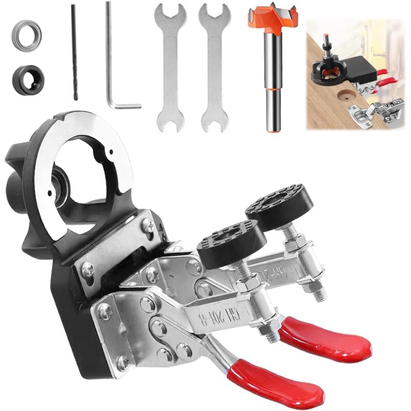 Tigrezy - 35 mm Gabarit de Percage Charniere, Gabarit de Charniere, Guide Mèche Trois Roulements Outil, Gabarit Percage Charniere, pour Porte