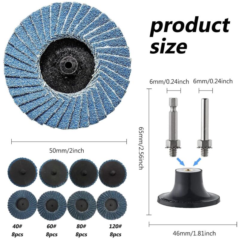 35 PCS Disque à Lamelles 2 Pouces/50mm pour Meuleuse d’Angle et Support de Disque de Ponçage 40/60/80/120 Grains, Disques à Meuler, Disques Abrasifs,