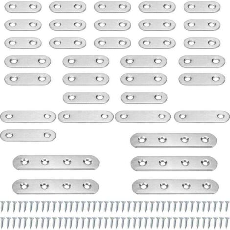 35 Pièces Equerre Plate, Argent Équerre de Fixation, Equerre Inox Livré avec 80 vis, Equerre Metal Convient pour Réparer et Fixer des Meubles