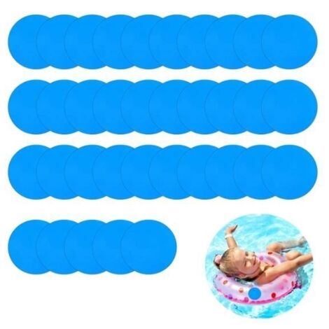 35 Pièces Patchs Kit de Réparation PVC Auto Adhésifs,Patch de Doublure de Piscine en de Vinyle de Réparation de Bateaux(Bleu,Rondes)