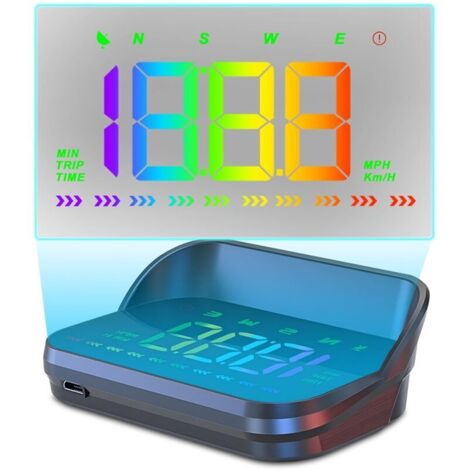 3,5 pouces Affichage tête haute voiture HUD affichage GPS, compteur de vitesse, MPH&KM/H, 10Hz, alarmes de sécurité de vitesse du moteur,Lumière colorée