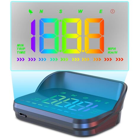 3,5 pouces Affichage tête haute voiture HUD affichage GPS, compteur de vitesse, MPH&KM/H, 10Hz, alarmes de sécurité de vitesse du moteur,Lumière colorée