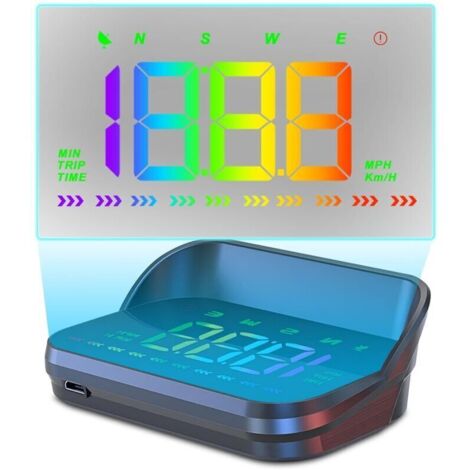 3,5 pouces Affichage tête haute voiture HUD affichage GPS, compteur de vitesse, MPH&KM/H, 10Hz, alarmes de sécurité de vitesse du moteur,Lumière colorée