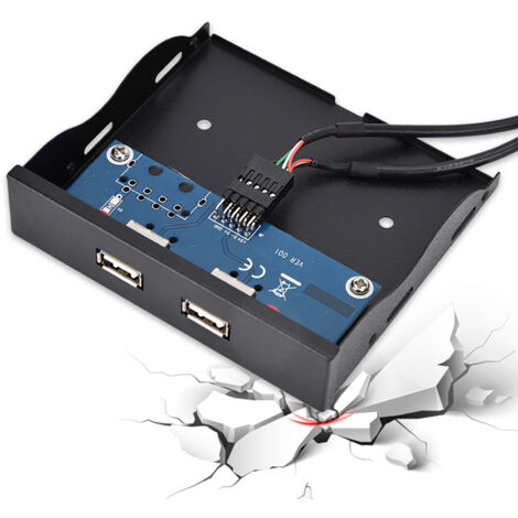 3,5 Pouces Panneau Avant Lecteur Disquette USB 2.0 2 Ports Fils Cuivre Étamé 9 Broches