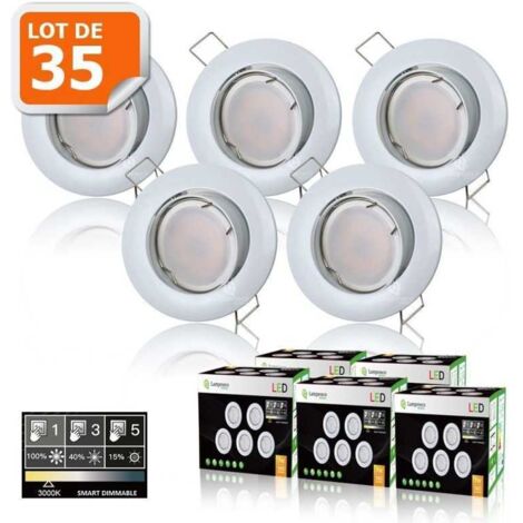 35 Spots led 3-step dimmable sans variateur 7w eq.56w blanc chaud orientable finition blanc