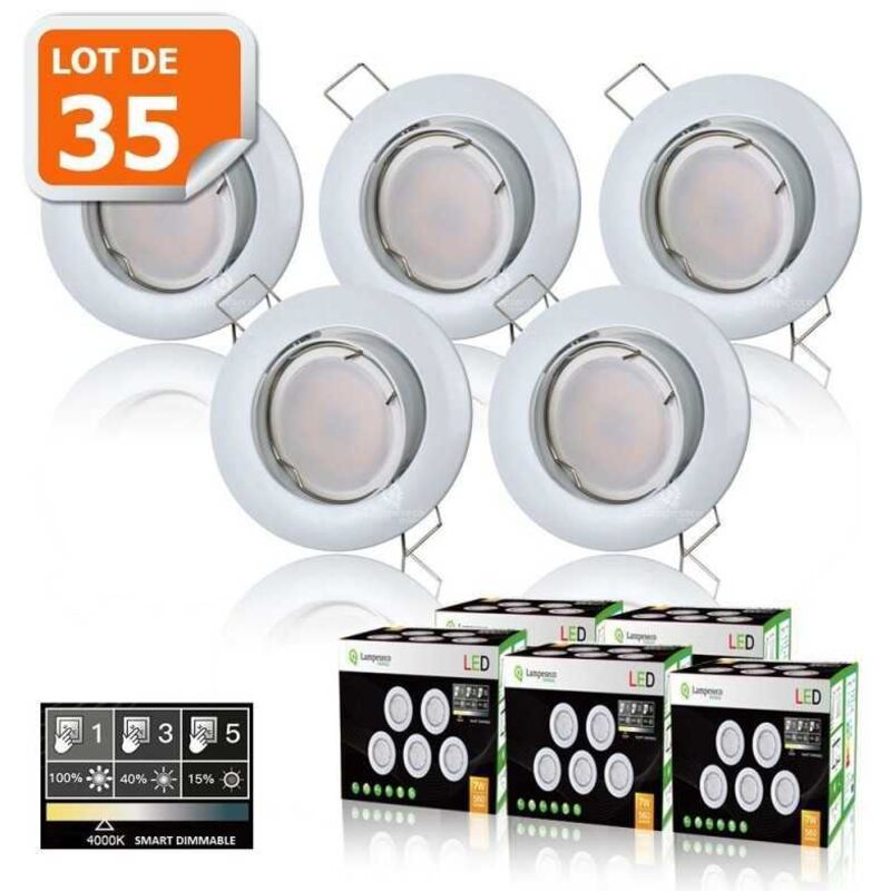 35 Spots led 3-step dimmable sans variateur 7w eq.56w blanc neutre orientable finition blanc