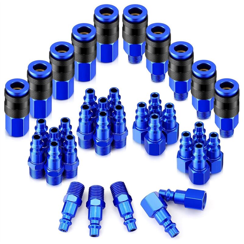 Image of 35 stück Luft Schlauch Armaturen 1/4 zoll npt Aluminium Koppler und Stecker Kit Werkzeug Heavy Duty