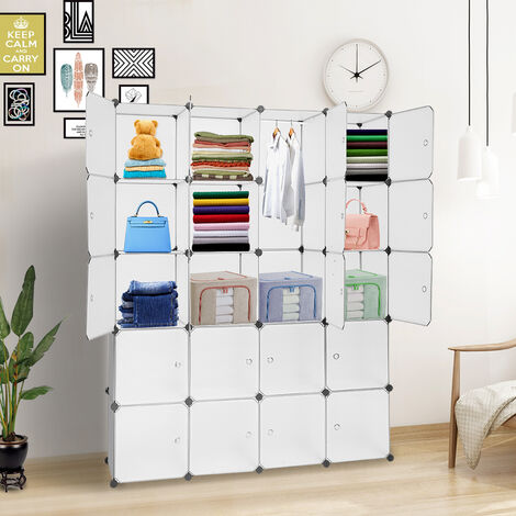 35 x 35 x 35cm Armoire de rangement Diy Penderie 12 Cubes Armoire de placard modulaire avec barre de suspension Blanc