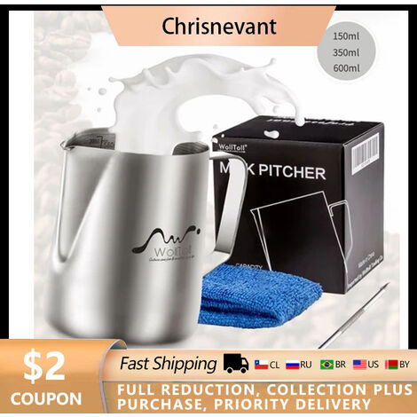 350 600ml Pichet à Lait En Acier Inoxydable Café Barista Mousseur Pichet Espresso Vapeur Mousseur Latte Tasse à Lait,Sliver,150ml,CHINA