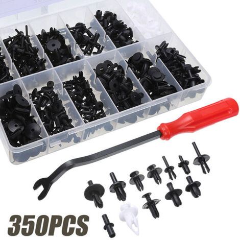 350 clip di fissaggio in plastica a rivetto per auto, assortimento di elementi di fissaggio universali a pressione in una custodia con strumento di rimozione, disponibili in varie forme e dimensioni.