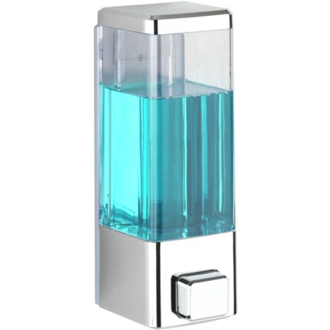 350 ml Wandseifenspender, wandmontierter hydroalkoholischer Gelspender, ohne Bohren, Fassungsvermögen, Kunststoff, 6x18,5x7,5 cm, Chrom