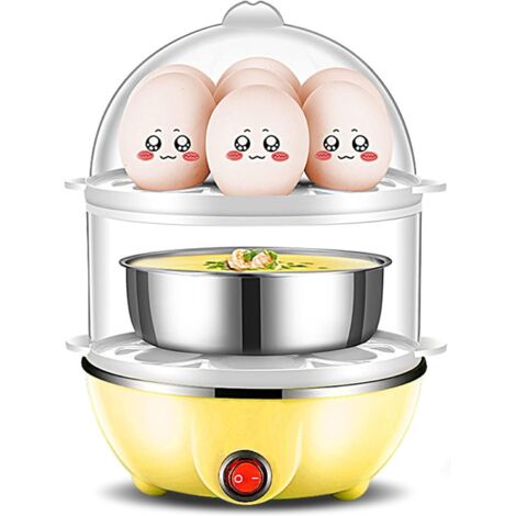 350 W 2 Capas Capacidad para 14 Huevos Olla Eléctrica para Huevos Olla Rápida para Huevos Apagado Automático, Olla para Huevos Duros Olla para Huevos Electrodomésticos Especiales (Doble Capa Amarilla)
