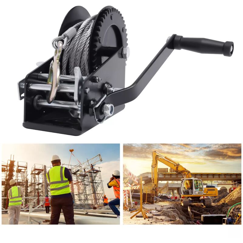 Image of 3500lbs Profi Seilwinde Handwinde Bootswinde Schwarz mit Drahtseil 10 Meter 33ft