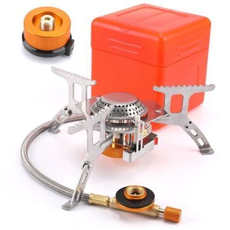 3500W portable camping gas stove with split gas burner, electronic ignition and windproof design for outdoor cooking and barbecuing.