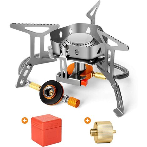 3500W Windproof Camp Stove Camping Gas Stove with Fuel Canister Adapter, Piezo Ignition, Carry Case, Portable Collapsible Stove Burner for Outdoor Backpacking Hiking and Picnic