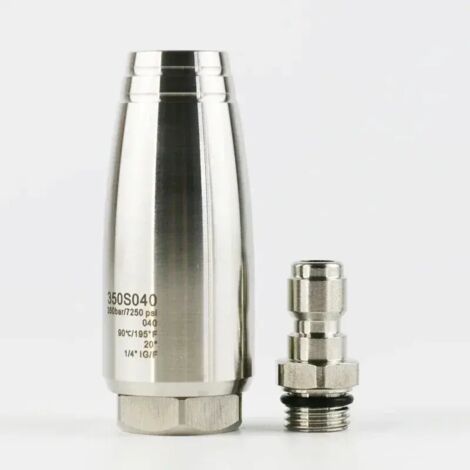 (350bar-1l4-040) Robinet haute pression 350 bars (7250 psi) à connexion rapide avec buse rotative turbo à noyau céramique pour le nettoyage de l'eau potable