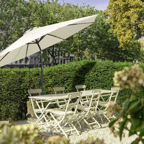 350cm Sonnenschirm mit Kurbel und Auto Kippen, Marktschirm für Terrasse, Balkon & Garten, Windfest Stabil UPF 50+, Graubeige