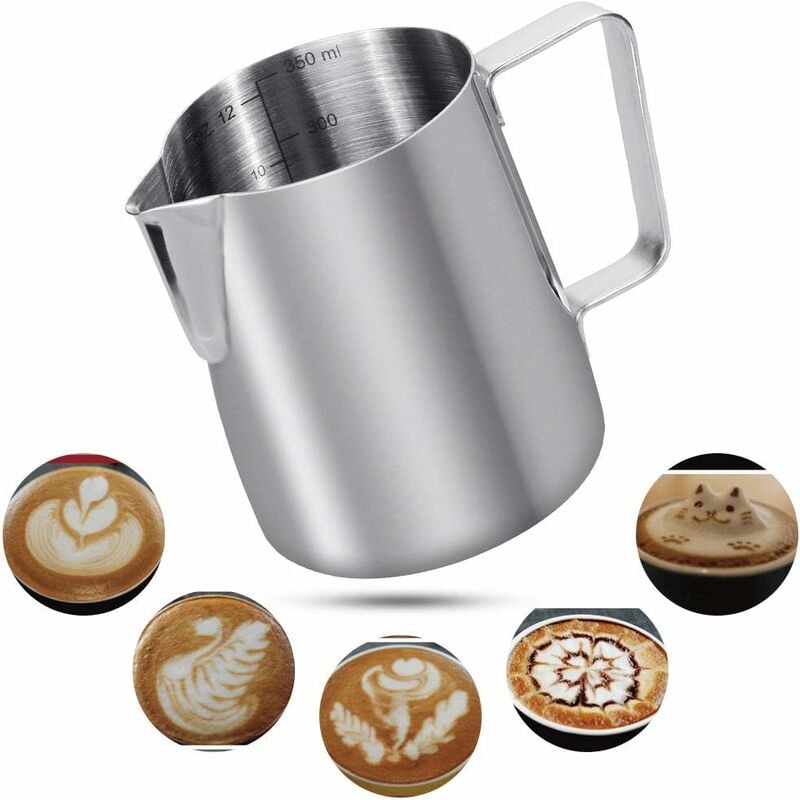 350ml Pot à Lait 304 Acier Inoxydable Pichet à Lait Gravure Gradué à L'intérieur pour Faire Mousse Le Lait,des Capuccinos,des Jus ou Autre Fei Yu