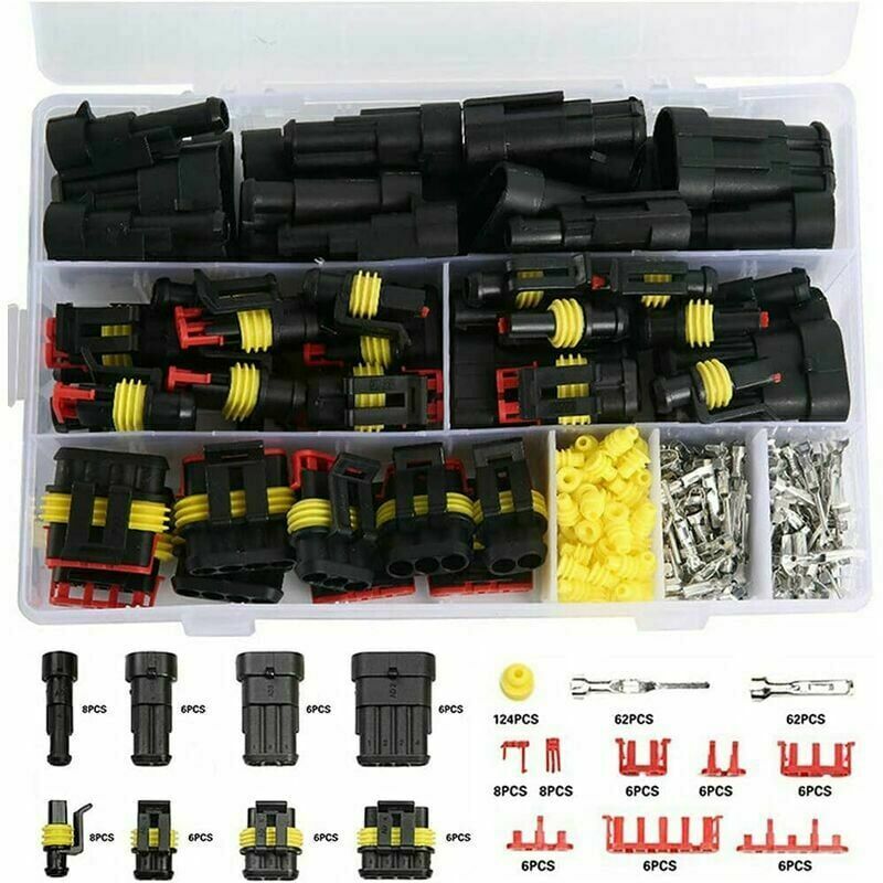 KZQ 352 Pièces Imperméable à l'eau Connecteur Kit, Terminal électriques de Voiture étanche à 1/2/3/4 Broches,pour Moto,Scooter, Voiture