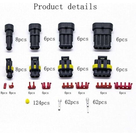 352 Pièces Imperméable à l'eau Connecteur,Connecteur étanche électrique Prise Mâle et Femelle, Connecteur de Câble Électrique 1/2/3/4 Broches, Adapté pour Moto Scooter Voiture Camion Bateau