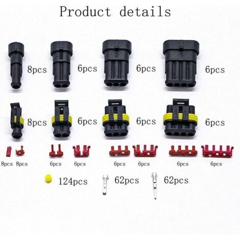 352 Pièces Imperméable à l'eau Connecteur,Connecteur étanche électrique Prise Mâle et Femelle, Connecteur de Câble Électrique 1/2/3/4 Broches, Adapté pour Moto Scooter Voiture Camion Bateau