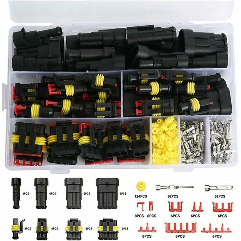 352 Pièces Imperméable à l'eau Connecteurs Connecteur Electrique de Voiture Etanche 1/2/3/4 Broches pour Moto Scooter Voiture Camion Caravan