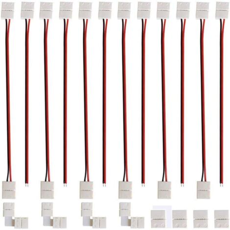 3528 2835 2 Pin Flexible LED Strip Connector 8mm Jumper Adapter Cable, 12 x 2 Pin LED Strip Connector, 4 x L Shape Corner Fitting, 4 x 8mm Shape LED Strip Connector