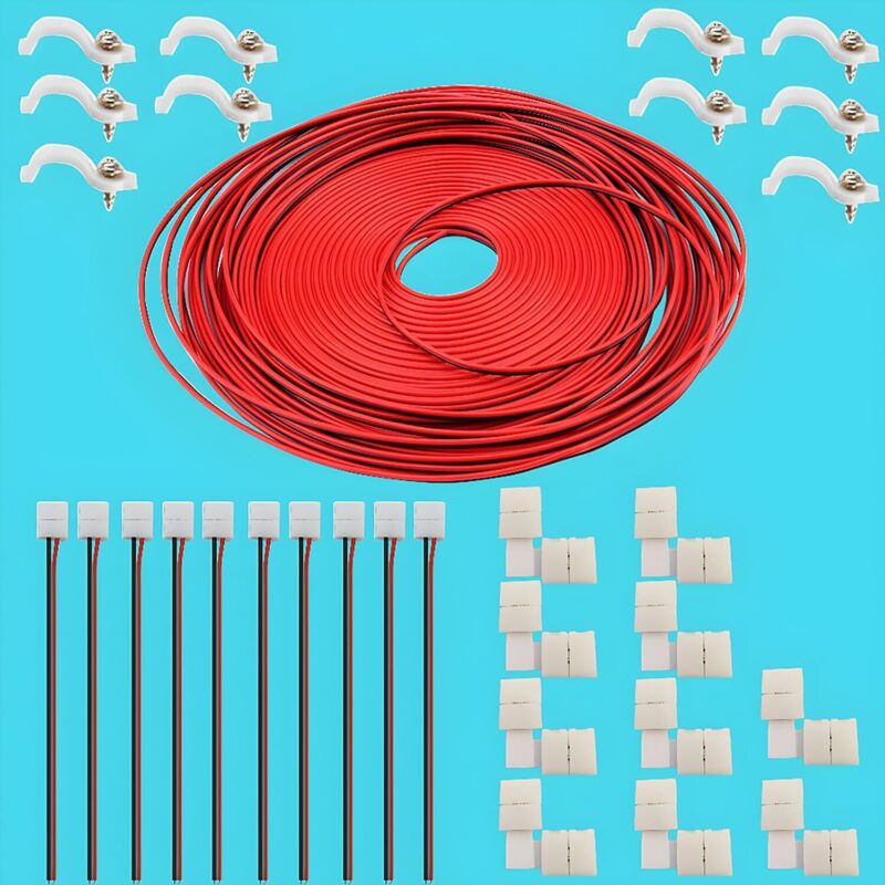 3528 Kit de connecteur de bande led à 2 broches - Kit de 10 tresses de bande led et 10 connecteurs L, câble de rallonge de 32,8 pi