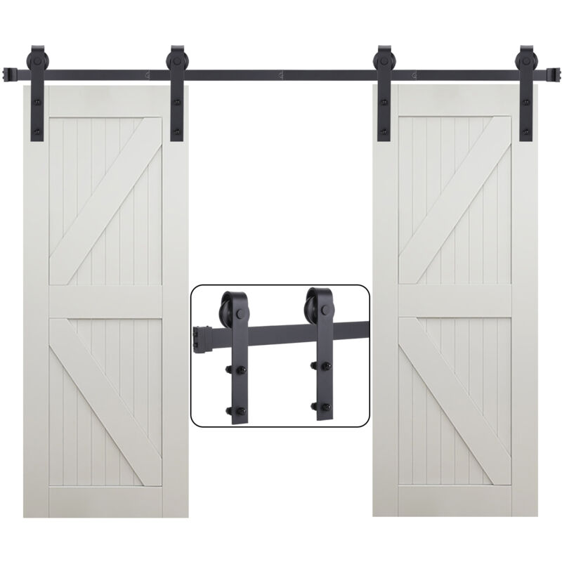 352cm Kit de Quincaillerie Porte Coulissante Rail Porte pour Grange Chambre Garage Double Porte Charge 150kg