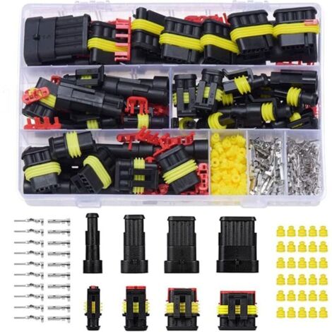 352pcs Kits de connecteurs électriques de voiture étanches 1/2/3/4 broches Connecteur de fil de voiture étanche Prise de borne électrique étanche pour voiture avec boîte
