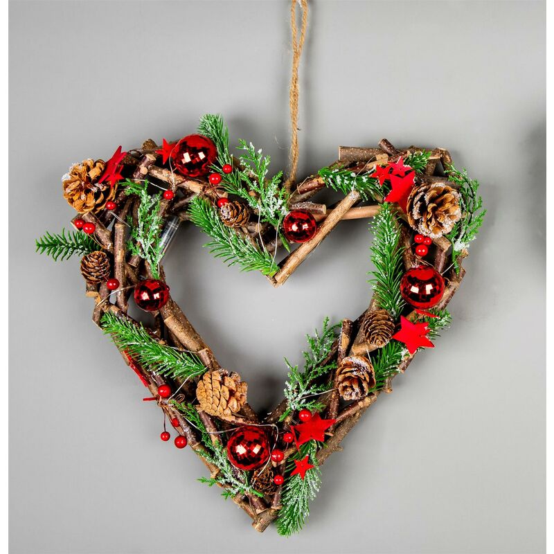 Shatchi 35cm b/o led Twig Hanging Heart Red