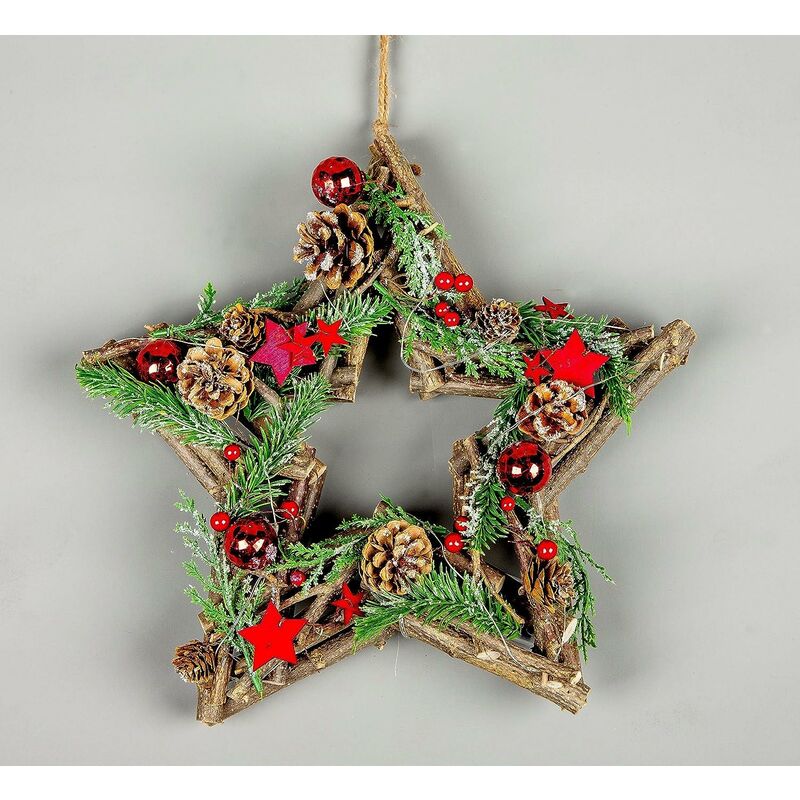 Shatchi 35cm b/o led Twig Hanging Star Red