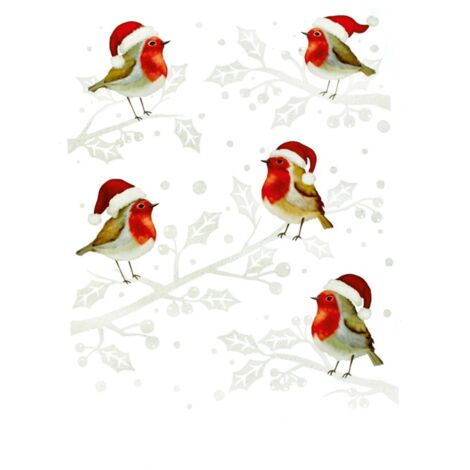 35cm Christmas Robin in Santa Hat Window Decal Decoration with Glitter