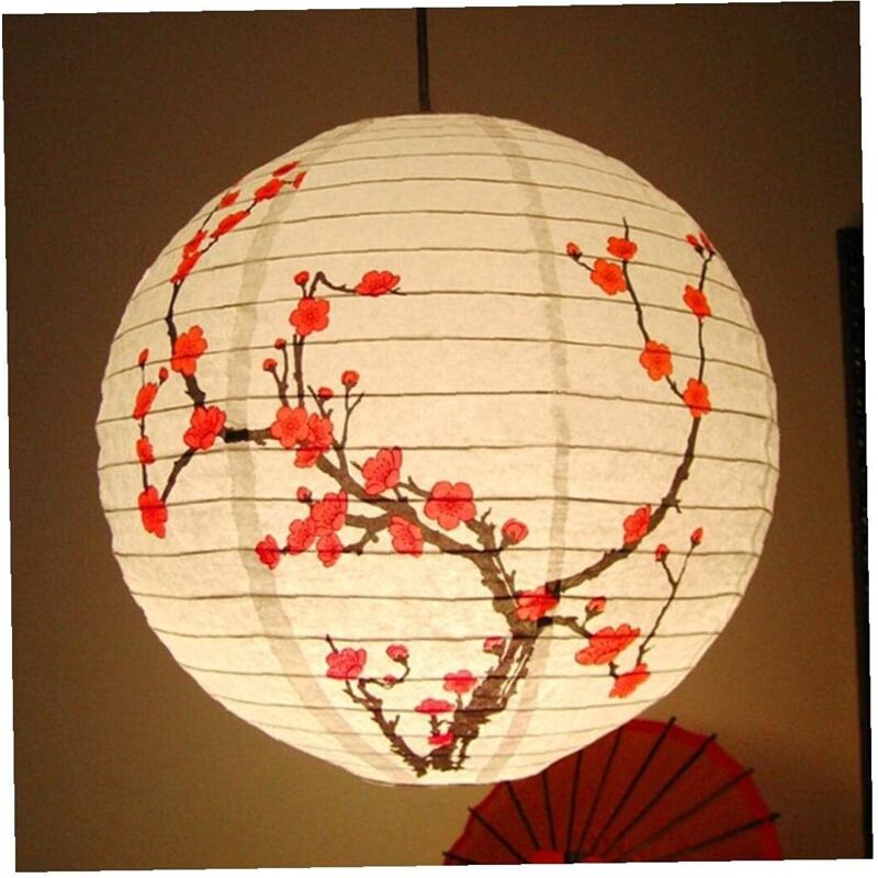 35cm Lanternes Japonaises en Fleur De Prune Rond Lampe De Papier À Ombre
