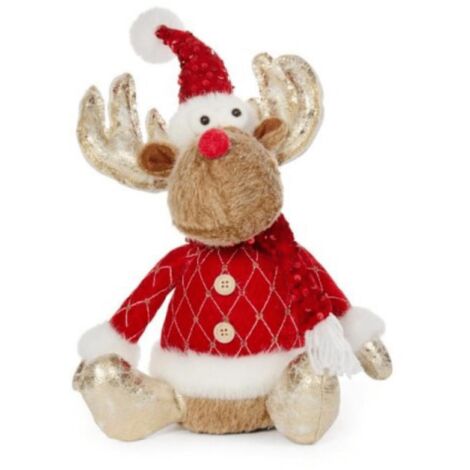 35cm Sitting Plush Golden Prancer Christmas Reindeer Decoration